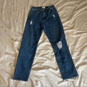 Cotton On Distressed Dark Blue Mom Jean